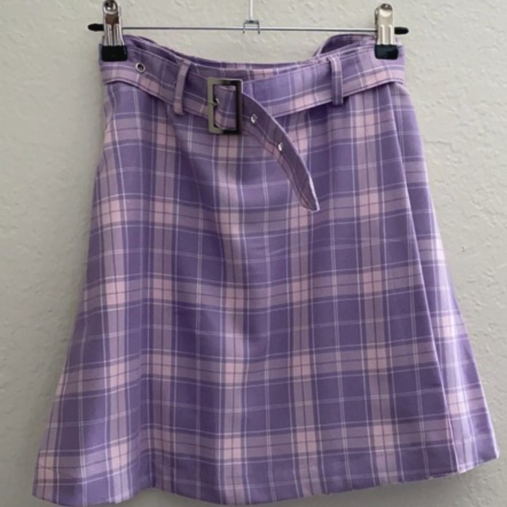Plaid Lavender Skirt W/Belt